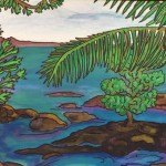 "Hilo Bay"  mixed media by Linda Hostalek